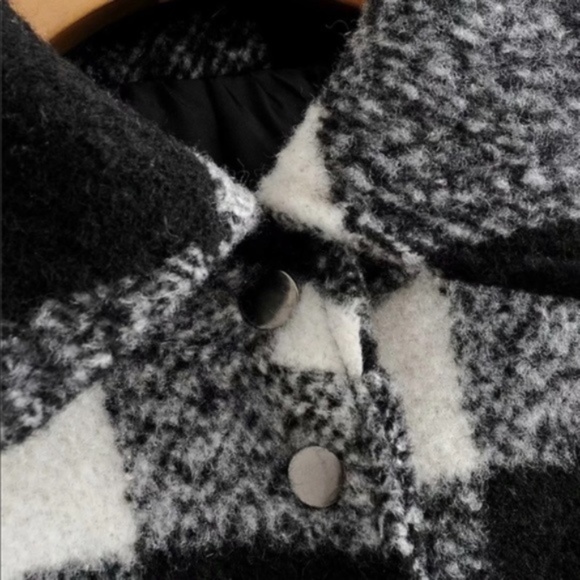 Boyfriend Fit Plaid Jacket Coat Black White - Picture 9 of 16